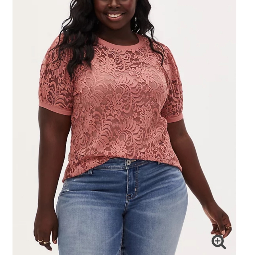 Torrid Coral Lace Puff Sleeve Top